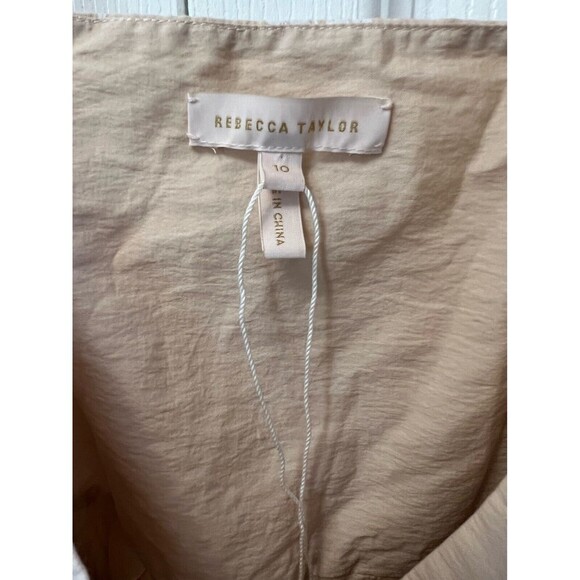 Rebecca Taylor Dress Womens 10 Biege Tulip Wrap Marzipan Combo Midi V Neck - Picture 4 of 10